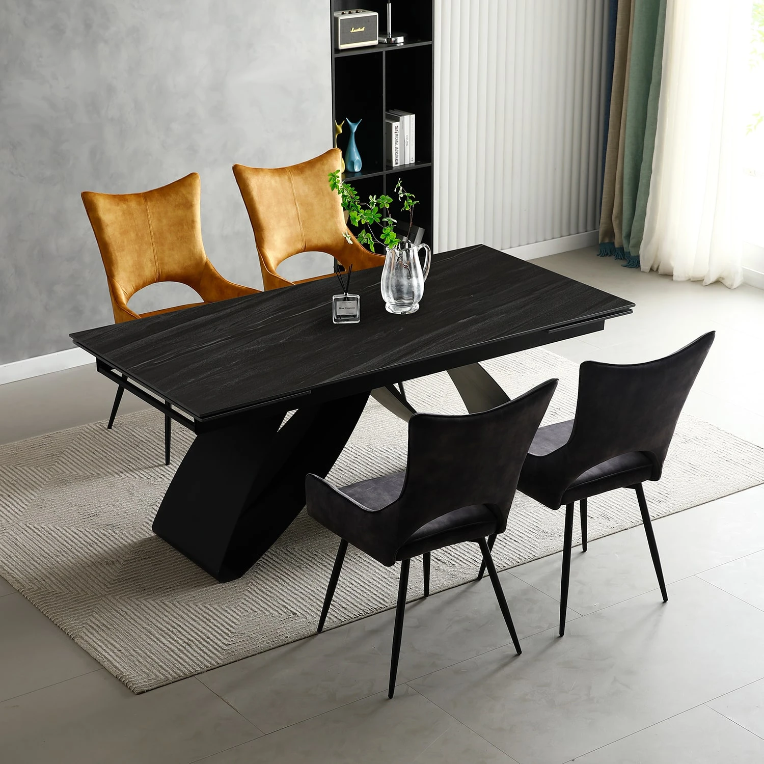 Стіл обідній розкладний William Ceramic 180-260x90x76 піщаний камінь матовий/чорний (кераміка+метал)