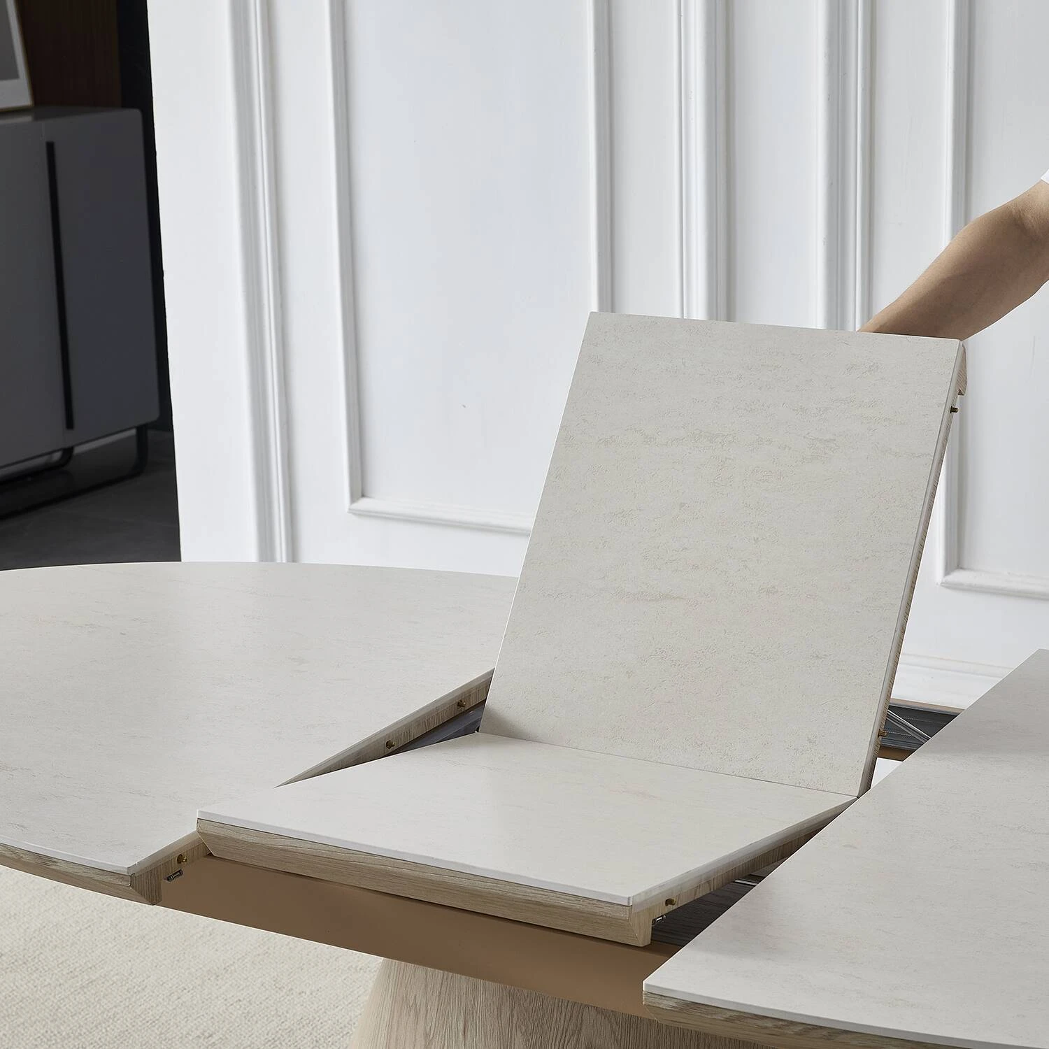 Стіл обідній розкладний Bjorn Clement-B 160-200х90х76 Beige Stone matt + wood
