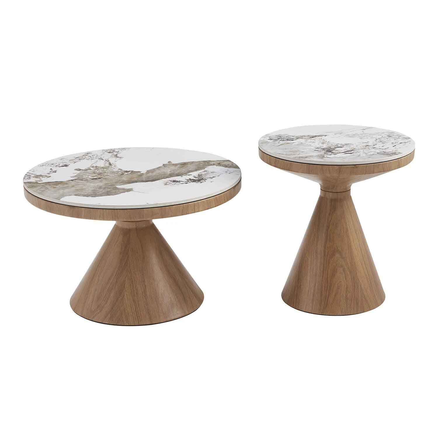 Комплект із 2 журнальних столів Bjorn Crown wood d70 + d50 Pandora Glossy (Wood leg)