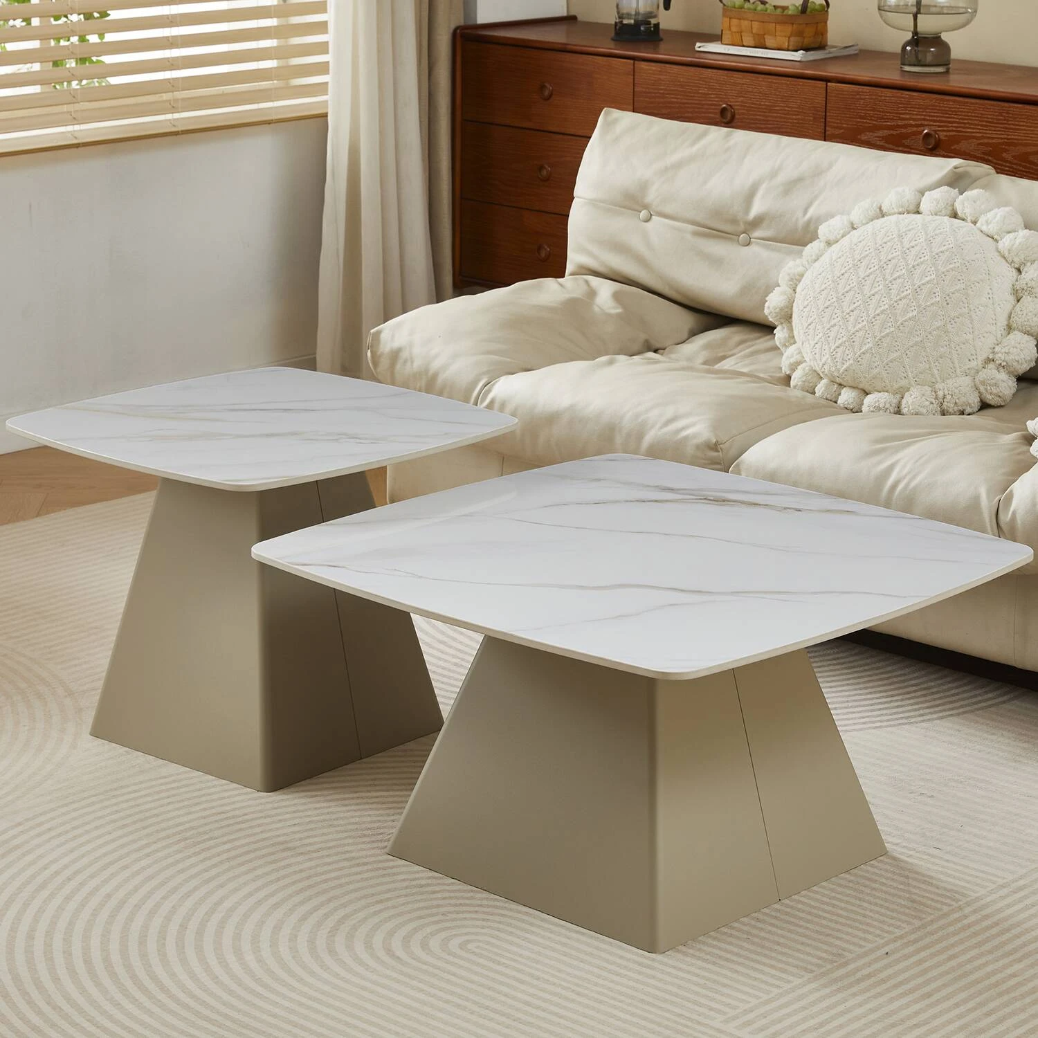 Комплект із 2 журнальних столів Bjorn Danton 80х80х43 + 60х60х48 Golden Stone+ Sahara leg
