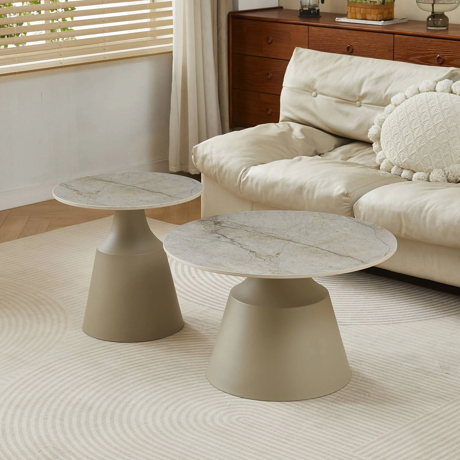 Комплект із 2 журнальних столів Bjorn Hagen d70 + d50 Shks Beige Glossy + Sahara leg